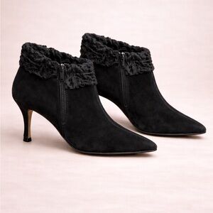 Manolo Blahnik Black Suede Heeled Boots
